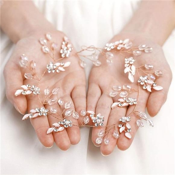 Rose Gold Wedding Hair Vine - Elegant Bridal Hairpiece - Picture 3 of 4